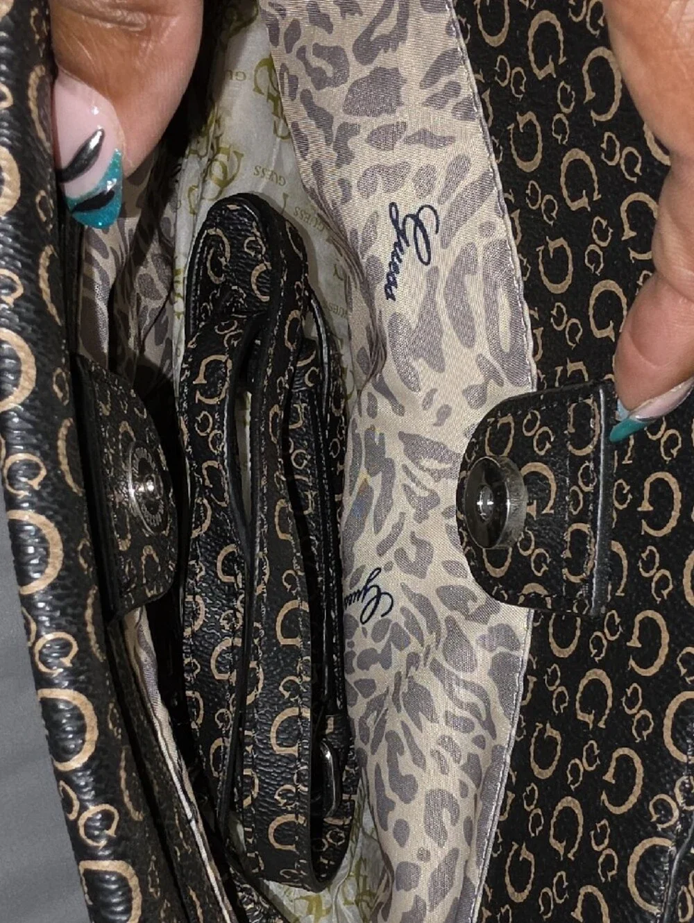 GUESS Brown Logo Print Structured Top-Handle Satchel